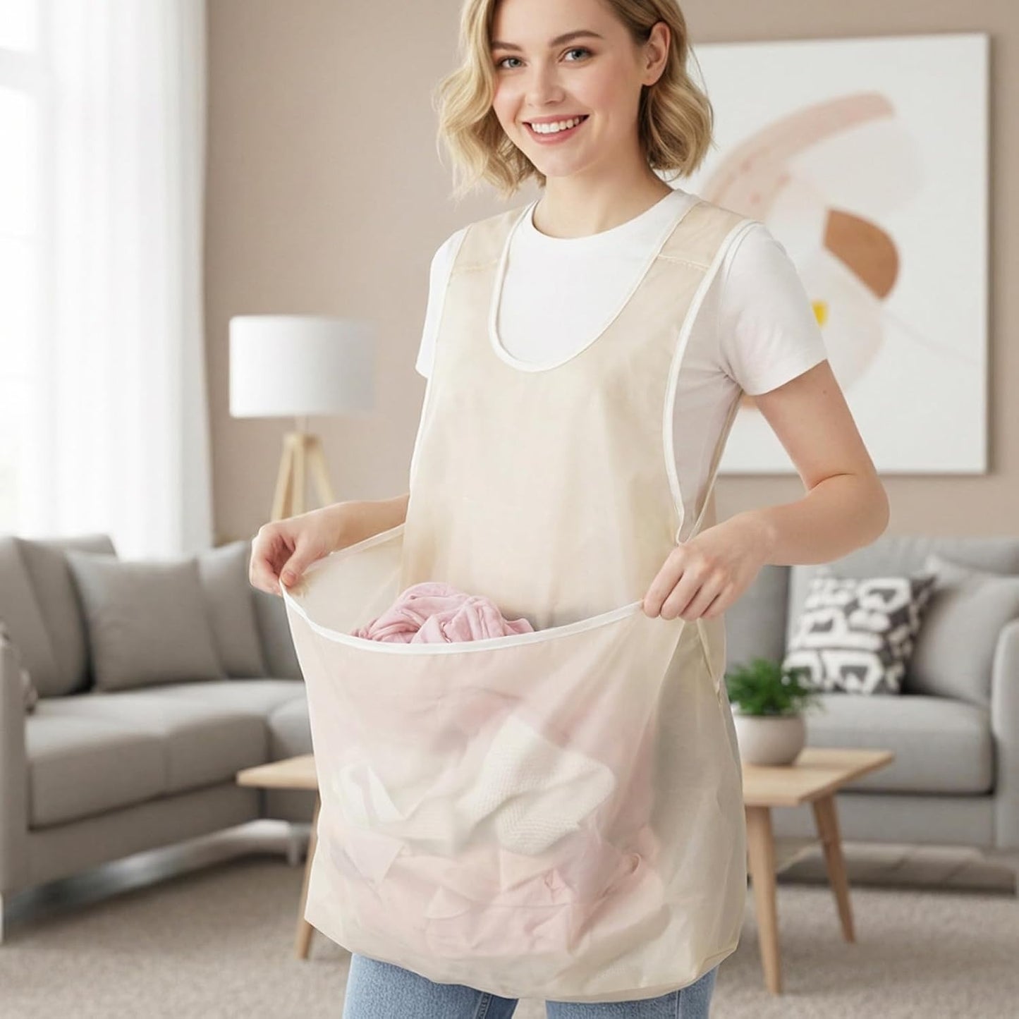 Laundry Bag Apron With Pocket Durable Fabric Storage