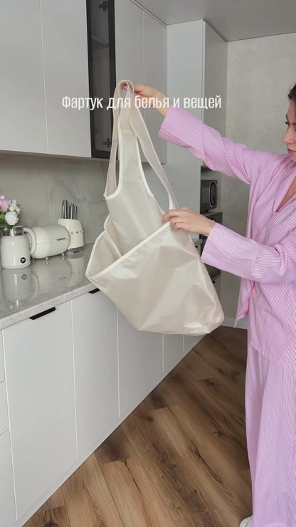 Laundry Bag Apron With Pocket Durable Fabric Storage